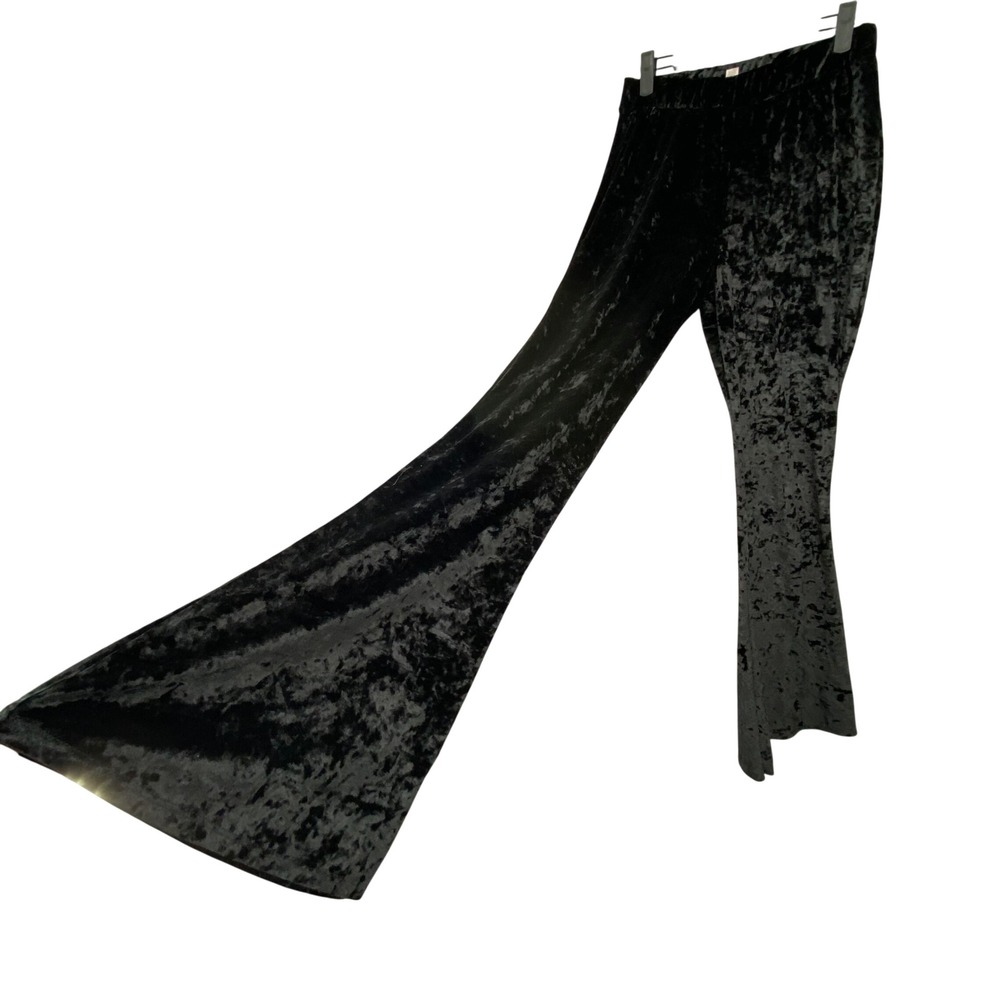 Willow &‎ Root Black Crushed Velvet Flare Bell Bottom Pants Womens Large Pull On